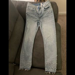 H&M high waist pearl embellished jeans.